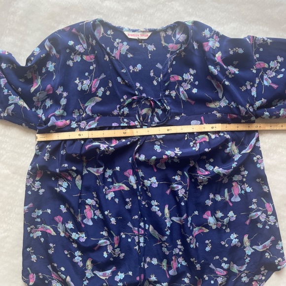 Rebecca Taylor Silk Birds Floral Canary Relaxed Tassels Top Blouse Tunic 6 M - Picture 8 of 11